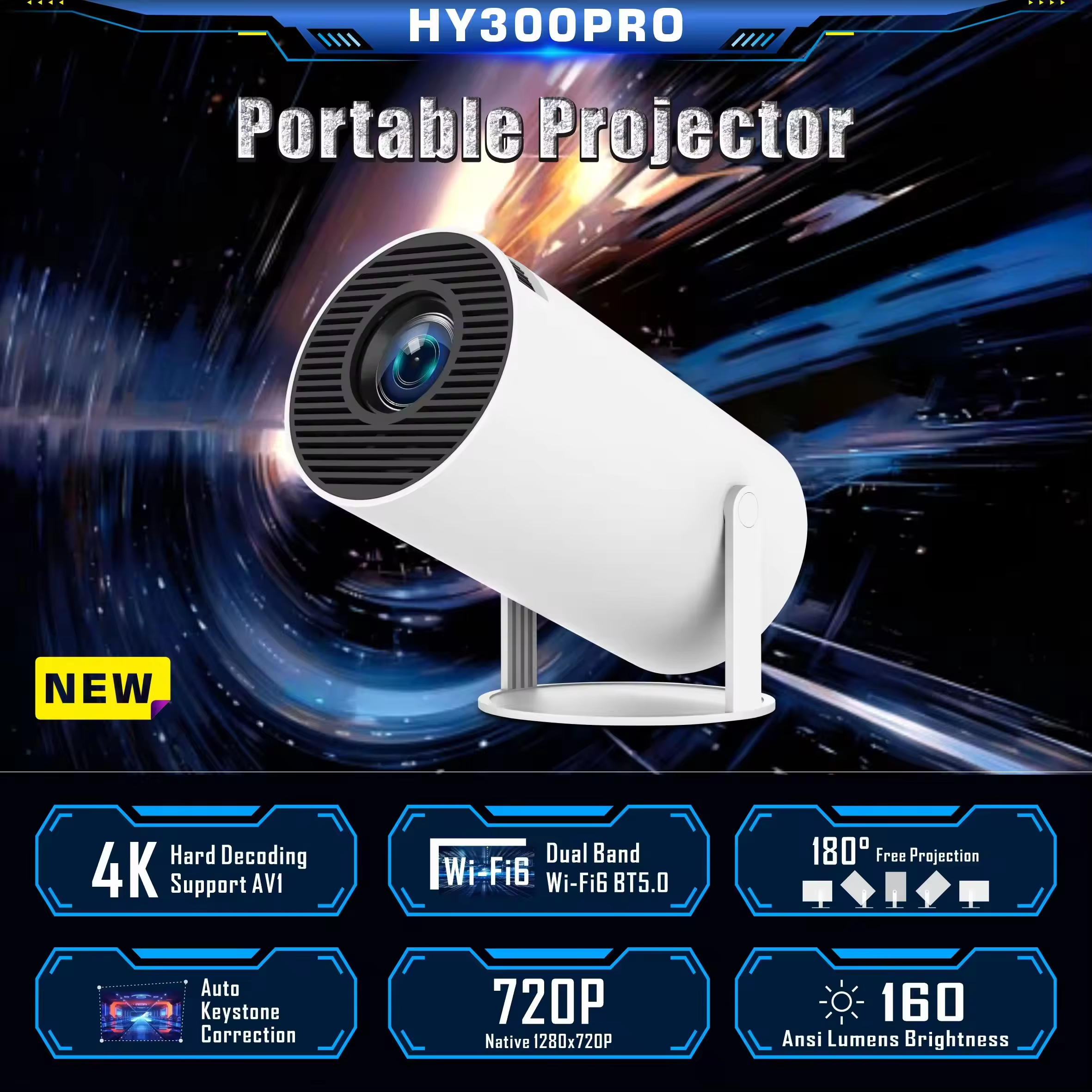 HY300 Android Projector – Smart Laser Cinema Projector with WiFi & Bluetooth