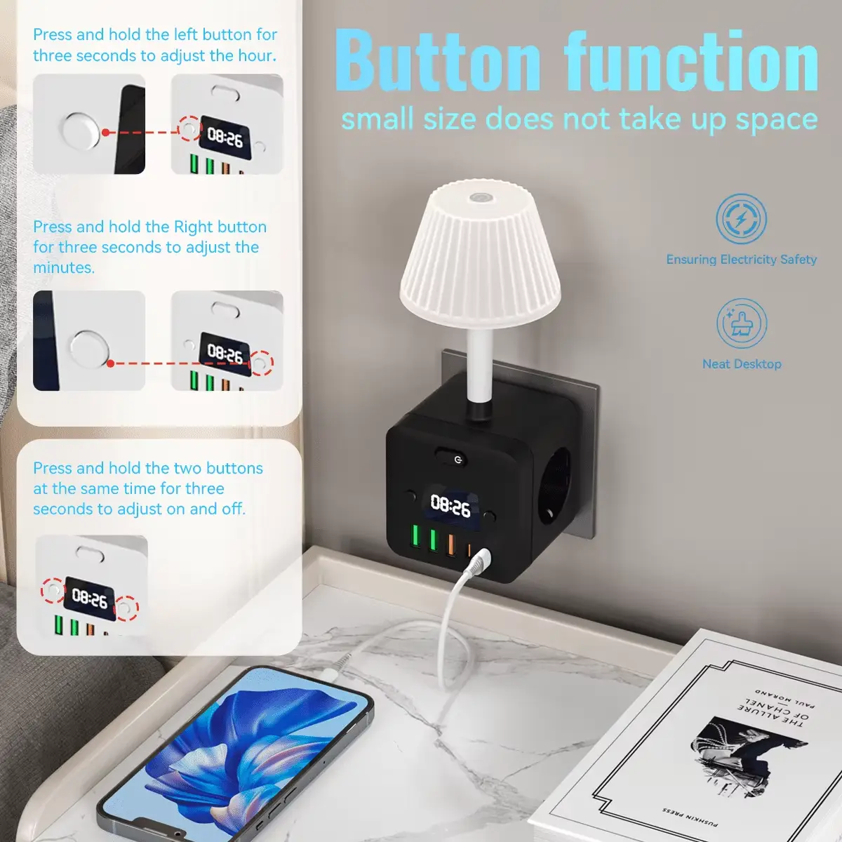 Retro Nordic Night Lamp – Adjustable Brightness Desk & Bedroom Light with Socket