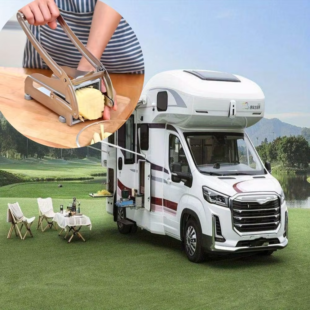 Stainless Steel French Fry Cutter – Manual Potato & Cucumber Slicer with Suction Base