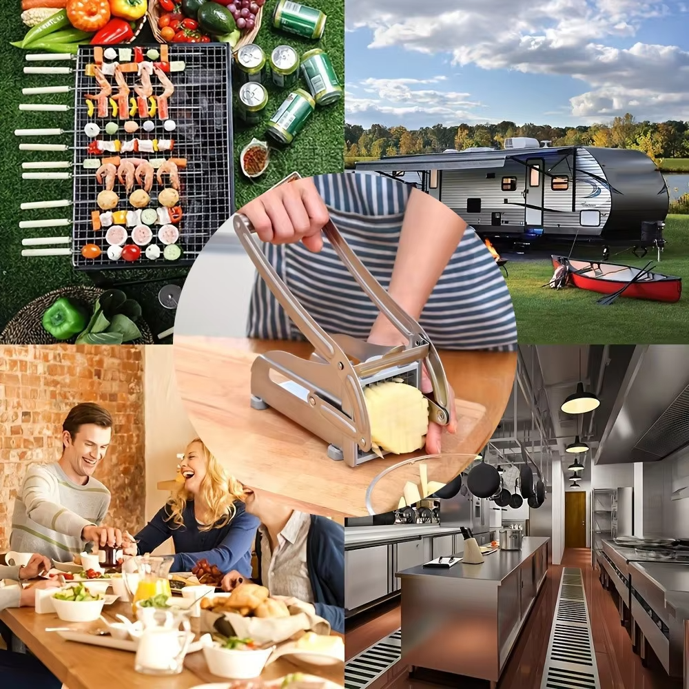 Stainless Steel French Fry Cutter – Manual Potato & Cucumber Slicer with Suction Base