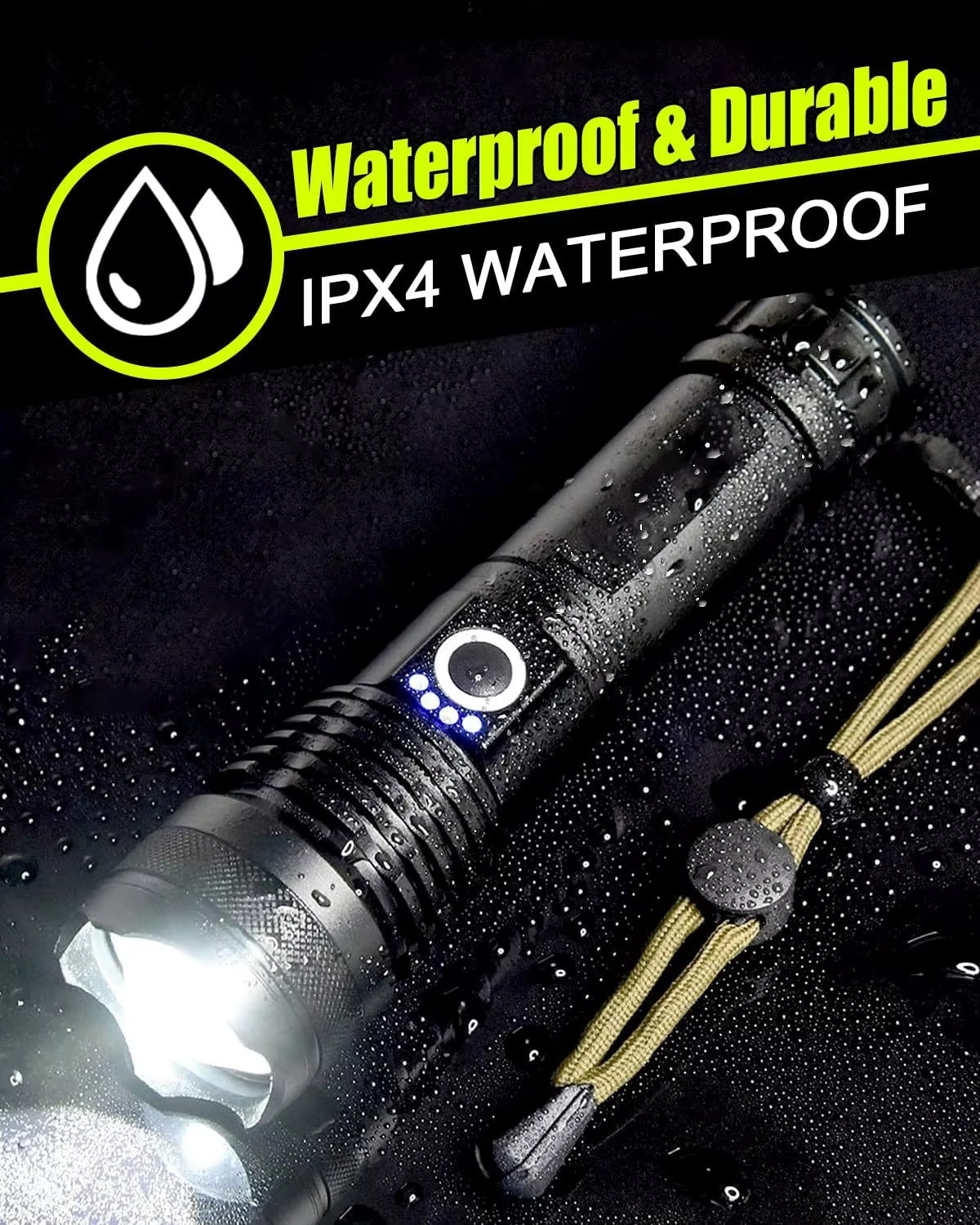 XHP50 LED Torch Light – 100000 Lumens Super Bright Tactical Rechargeable Flashlight